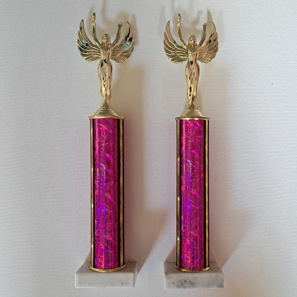 Gold and Pink Angel Trophies Set Of 2 - Picture 1 of 5